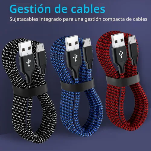 Vista 5 de Paquete de 3 cables de carga micro USB de 6 pies para Android, cable de carga micro USB largo trenzado rápido compatible con Fire Tablet, Kindle