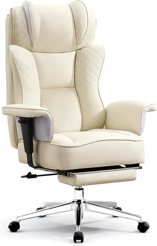 Vista 9 de Silla de oficina grande y alta, silla reclinable ergonómica de cuero con reposapiés, cómodas sillas de escritorio ejecutivas para computadora