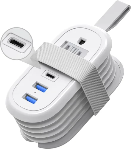 Vista 11 de BEVA Regleta de alimentación de viaje con puertos USB C, cable de extensión de 4 pies, 2 tomacorrientes, 3 puertos USB, artículos esenciales