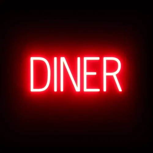 Vista 26 de SpellBrite HAMBURGERS Letrero para restaurantes Letreros relacionados con el comedor con aspecto de neón, luz LED roja 40.0 x 6.3 pulgadas Rojo