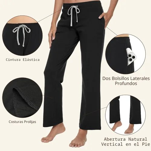 Vista 2 de U2SKIIN Pantalones de pijama para mujer, suaves, de algodón, cómodos, para dormir, para mujer Negro