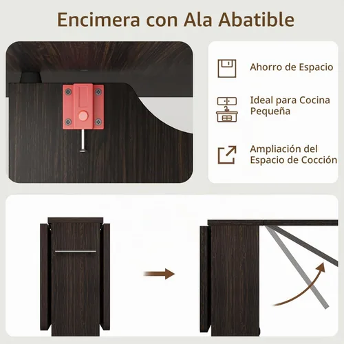 Vista 7 de IDEALHOUSE Mesa Plegable, Mesa de Comedor de Hoja Abatible con 6 Ruedas y Estante de Almacenamiento de 2 Niveles, Mesa de Ahorro de Espacio