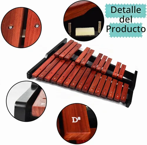 Vista 5 de TNZMART Xilófono de madera de 25 notas xilófonos Glockenspiel con mazo Instrumento de percusión profesional (xilófono)