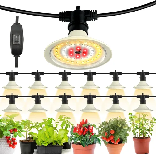 Vista 10 de Luces LED de Crecimiento para Exteriores, Luz de Crecimiento de Cadena Impermeable, Luces de Crecimiento de Plantas de Espectro Completo con Cable