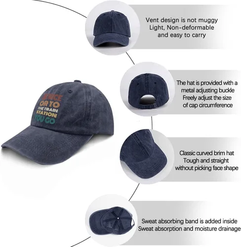 Vista 6 de Gorra de béisbol con texto en inglés Be Nice or to The Train Station You go, gorra de béisbol para mujer, divertida gorra ajustable