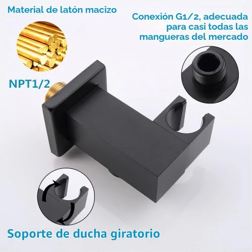 Vista 3 de AYIVG Soporte de pared de latón para baño, ajustable, de mano, con acabado negro