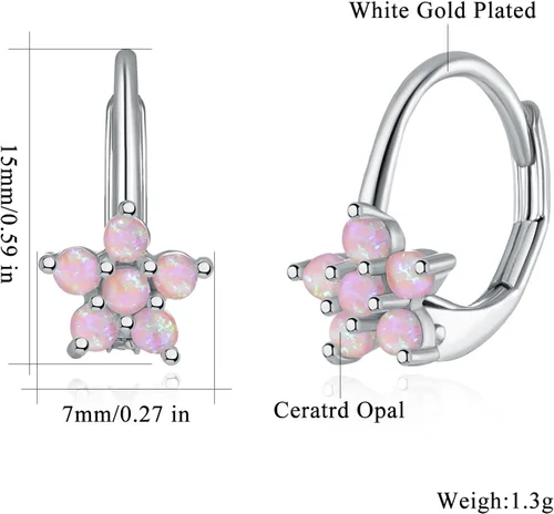 Vista 3 de CiNily Aretes colgantes de ópalo para mujeres y niñas, diseño de flores, mariposas, forma ovalada, aretes de gota con cierre de palanca, regalo