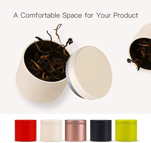 Vista 4 de Caja de lata pequeña con tapas herméticas para almacenamiento de café, té, caramelos, hojas sueltas, té, latas de té, 5 unidades (cinco colores, S)