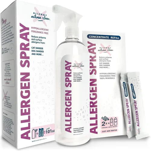 Vista 11 de Allergy Asthma Clean Aerosol de alérgenos, mascotas, alergias al polvo y más, aire y superficie, solo tienes que añadir agua, botella, más de 33