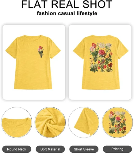 Vista 5 de Camiseta de verano para mujer, talla grande, con diente de león, manga corta, cuello redondo, holgada, casual
