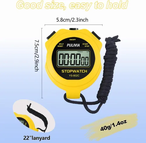 Vista 4 de Digital Stopwatch Timer Only Stopwatch with ON/Off, NO Bell No Whistle Silent Basic Operation Children Friendly, PULIVIA Sport Stop Watch for