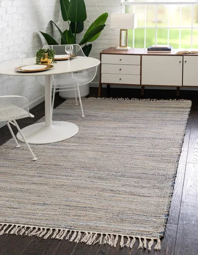 Vista 11 de Unique Loom Chindi Jute Collection - Alfombra de área (1' 2" x 6' 1", camino de mesa, azul/azul marino)