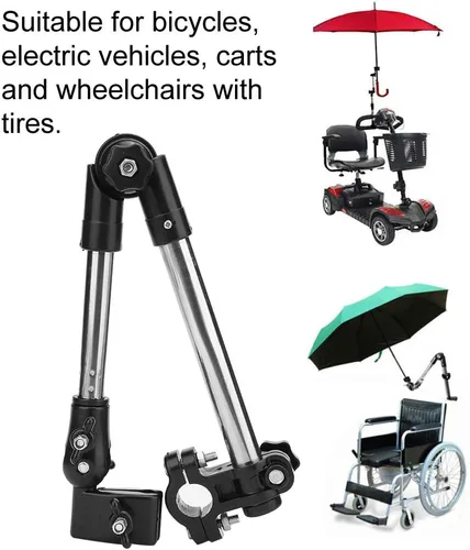 Vista 7 de Soporte para sombrilla para silla de ruedas, silla de ruedas, cochecito y bicicleta, soporte de barra, soporte de abrazadera, conector de soporte
