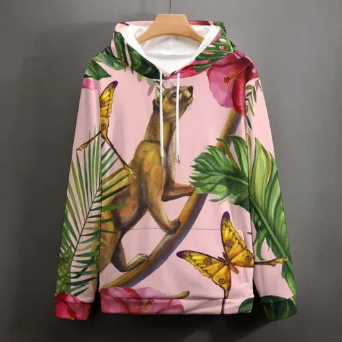 Vista 4 de Unisex Hoodie Flower Butterfly Sweatshirt Drawstring Pullover For Men Women S