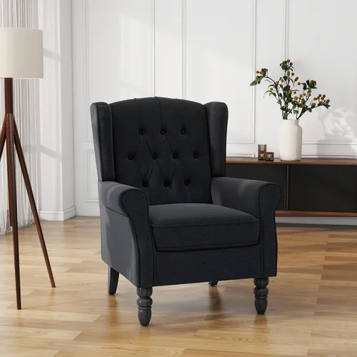 Vista 13 de High Back Accent Chair, Fabric Upholstered Armchair Wingback Chair for Living Room, Comfy Bedroom Reading Seat with Solid Wood Legs, Beige