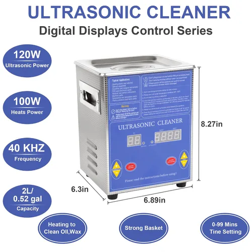 Vista 2 de Kendal Limpiador ultrasónico de grado comercial 120watts 2L 40kHz con temporizador digital y calentador máquina de limpieza, para instrumentos