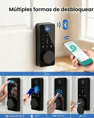 Vista 4 de Cerradura de puerta de entrada sin llave, cerradura inteligente del cerrojo de la huella dactilar Control de aplicación, teclado de pantalla Negro