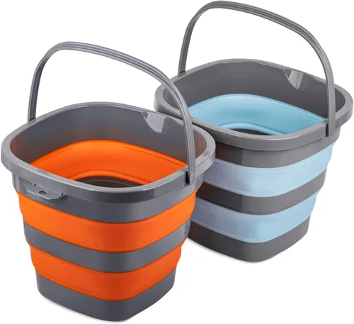 Vista 8 de Paquete de 2 cubos de plástico plegables con 1.32 galones (5L) cada uno, tina rectangular plegable para limpieza del hogar, recipiente de agua al