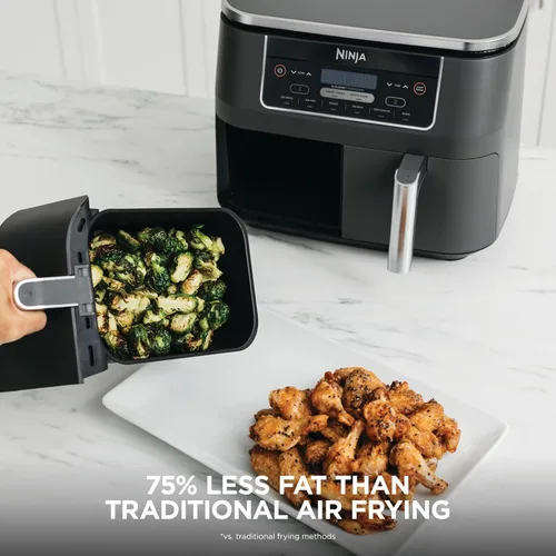 Vista 7 de Ninja DZ201 Foodi - Freidora de aire de 8 cuartos (8 qt) 6 en 1 con tecnología DualZone, 2 cestas con 2 canastas de freír independientes, Match Cook