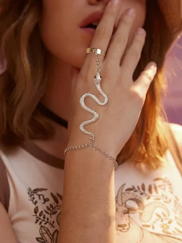 Vista 6 de Roe Dolph Pulsera de mano de plata para mujer, pulsera de anillo de dedo