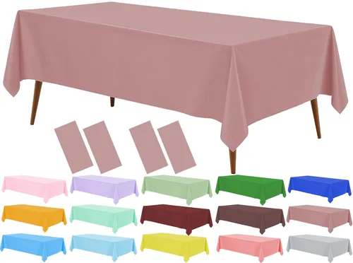 Vista 24 de Mantel de plástico crema, paquete de 2 manteles desechables color blanco hueso, mantel de 54 x 108 pulgadas para mesa rectangular, manteles