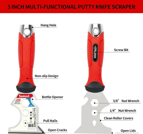 Vista 2 de Kit de herramientas de mano para paneles de yeso, juego de cuchillos de masilla de acero inoxidable, incluye cuchillo de cinta, cuchillo de cinta