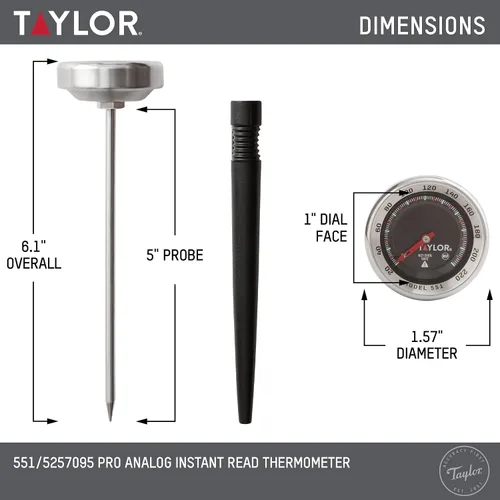 Vista 3 de Taylor Termómetro analógico de lectura instantánea serie Pro, monitoreo de temperatura: 120F a 220F, negro
