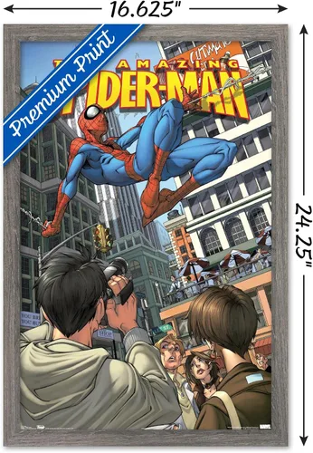 Vista 3 de Trends International Marvel Comics Spider-Man - Póster de pared definitivo, 14.725 x 22.375 pulgadas, versión enmarcada de madera de granero