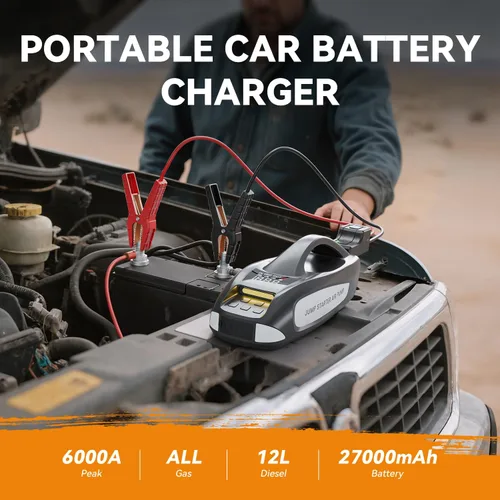 Vista 2 de Arrancador de 6000A con compresor de aire, arrancador de batería de automóvil portátil de 27000mAh y 160PSI, paquete de batería de 12V