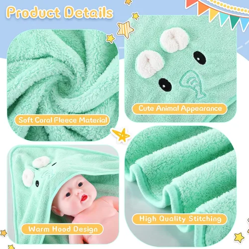 Vista 3 de Preboun - 4 toallas con capucha para bebé, toalla de baño para bebé, forro polar coral, toallas suaves absorbentes para recién nacidos, animales
