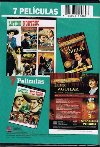 Vista 2 de VUELVEN LOS AGUILARES "ANTONIO AGUILAR Y LUIS AGUILAR" 7 MEMORABLES PELICULAS VUELVE EL NORTENO,REVOLVER SANGRIENTO,LOS MUERTOS NO HABLAN,EL RAYO