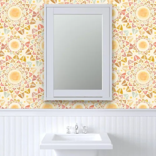 Vista 9 de Papel tapiz para despegar y pegar, acuarela hojas de sol, retro, geométrico, feliz sol, colorido, verano, papel tapiz extraíble personalizado por