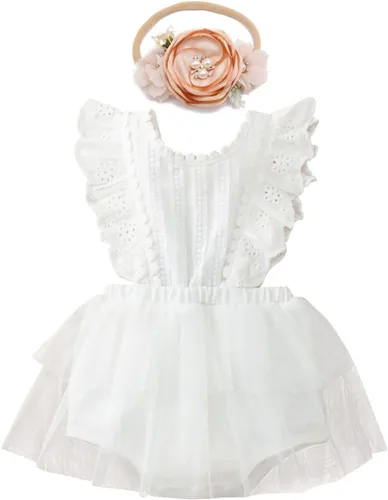 Vista 28 de IDOPIP Conjunto de ropa de 1er cumpleaños para niñas con estampado floral, estilo bohemio, con encaje, tutú y diadema de princesa