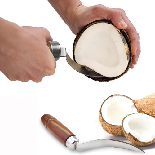 Vista 6 de Juego de herramientas de abridor de coco de alta calidad, cuchillo raspador de coco y removedor de carne de coco de acero inoxidable con mango