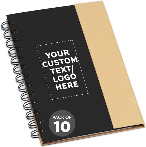Vista 5 de DISCOUNT PROMOS Juego de 1 cuadernos de espiral ecológicos personalizados con bolígrafos, paquete personalizado a granel, perfecto para negocios