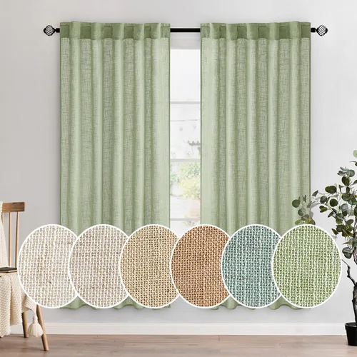 Vista 23 de MIULEE - Cortinas semitraslúcidas suaves y gruesas con textura de lino para cocina y ventana de baño, con trabilla trasera y bolsillo para Blanco