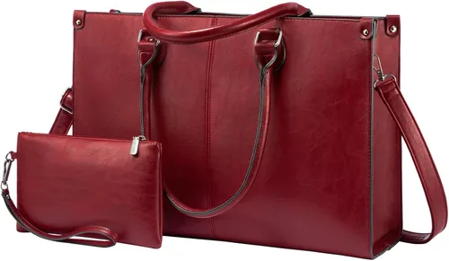 Vista 9 de LOVEVOOK - Bolsa de mano para laptop para mujer, bolsa de trabajo profesional de 15.6 pulgadas con embrague a juego, bolsa de cuero vintage
