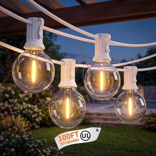 Vista 9 de Abeja - Cadena de luces para exteriores, de 25 pies con bombillas LED G40 tipo globo con 27 bombillas de plástico Edison (2 de repuesto), luces