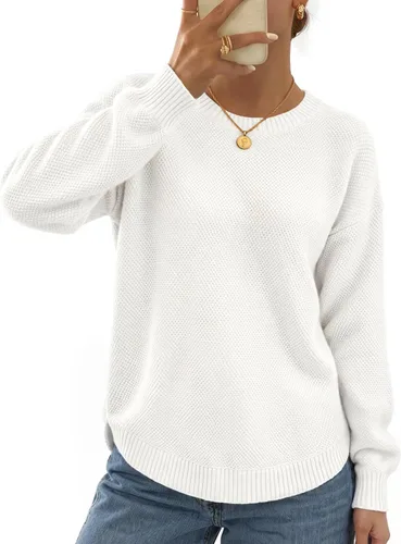 Vista 17 de MEROKEETY Suéteres de Otoño e Invierno para Mujeres Casuales Sueltos Cómodos Tops de Suéter Pullover Jumper Outfits de Moda 2025 Beige