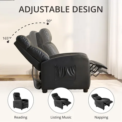 Vista 6 de Silla reclinable de cuero para sala de estar, sofá individual moderno ajustable para cine en casa con respaldo ajustable y reposabrazos acolchados