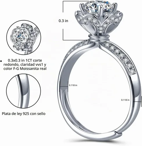 Vista 2 de Moissanite Engagement Ring Solitaire Sterling Silver Promise Rings for Women Lady