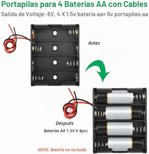 Vista 2 de Paquete de 8 4 soportes de batería AA con cables, 4x1.5V AA soporte de Negro