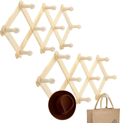 Vista 9 de RamPro Acordeón Estilo Madera Expandible Sombrero, Gorra, Cinturón, Paraguas, Taza de café Paraguas Pared Pegs de madera