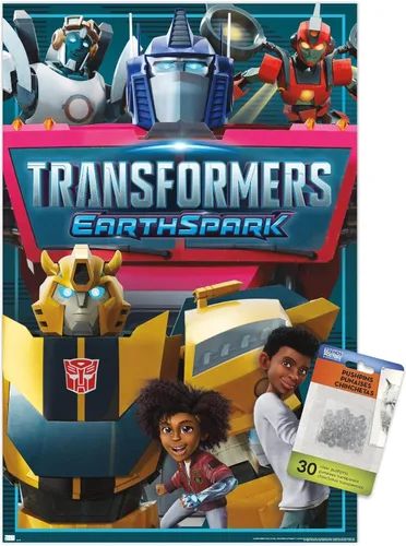Vista 14 de Trends International Transformers: Earthspark - Póster de pared de grupo, 14.725 x 22.375 pulgadas, versión enmarcada de madera de granero