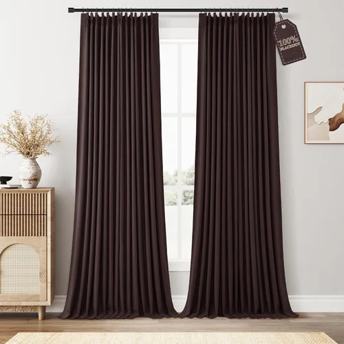 Vista 23 de Nanspring Cortinas plisadas de lino 100% opacas de 96 pulgadas de largo Natural