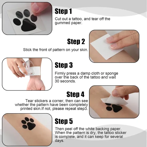 Vista 3 de Harloon 20 hojas de 300 tatuajes temporales de huellas de patas, tatuajes faciales para perros, calcomanías extraíbles para Cheer Patrol para Negro
