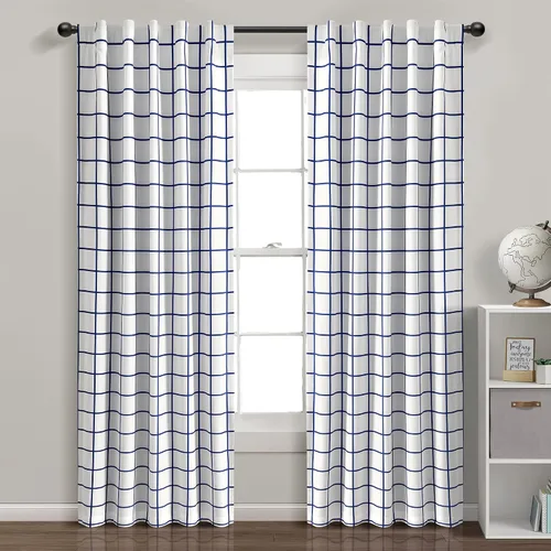 Vista 11 de Lush Decor Urban Square Grid - Par de paneles de cortinas opacas para ventana, 100% forradas, pestaña trasera, bolsillo para barra, 84 pulgadas
