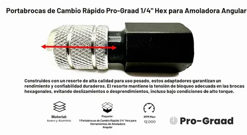 Vista 2 de Convertidor de vástago hexagonal de 1/4", soporte de brocas de cambio rápido para amoladoras angulares 5/8-11