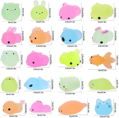 Vista 3 de POKONBOY Juguetes esponjosos Mochi que brillan en la oscuridad para recuerdos de fiesta, paquete de 30 mini Kawaii lindos animales esponjosos