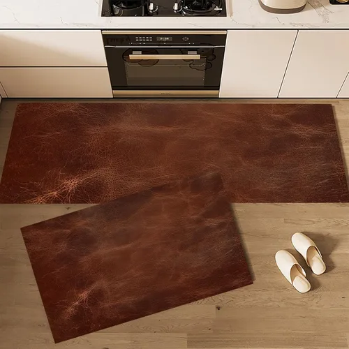 Vista 4 de Kitchen Mats for Floor 2 Piece Set Abstract Leather Texture Non Slip Kitchen Rugs Washable Retro Aesthetics Floor Mats Rust Brown Area Rug Runner